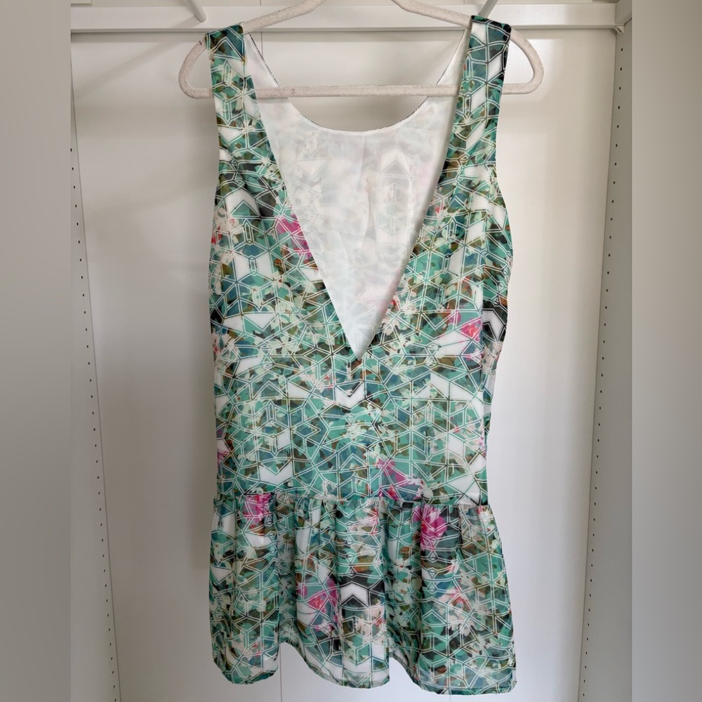 Lovers + Friends Mint Geometric Floral Drop-Waist Dress with Pink Accents - Picture 3 of 3